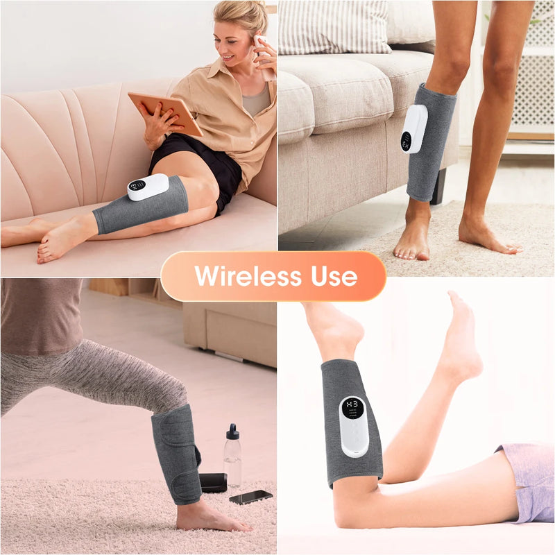 Danoz Health - 2PCS Electric Air Pressure Calf Massager Full 360° Around Airbag Hot Compress Vibration Muscle Relax Blood Circulation Wireless