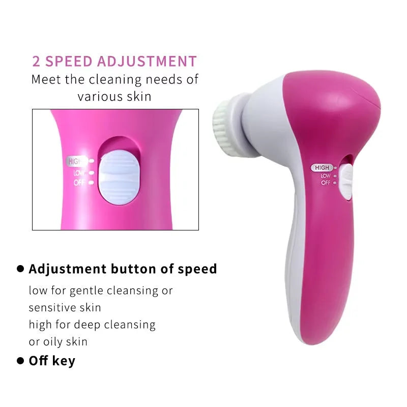 ✨ Danoz BeautySmart | 5-in-1 Electric Facial Cleansing Brush | Vibration Massage | Blackhead Removal | Spa Skin Care | CE Certified | Pink & Blue 💎
