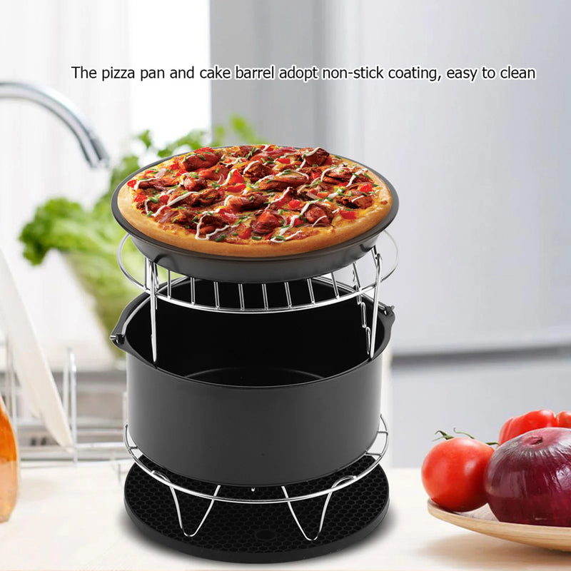 Danoz CookSmart - 7Inch 5Pc set Air Fryer Accessories Kit Pizza Pan Cake Barrel Metal Holder Cooking Tools Universal Air Fryer Accessories