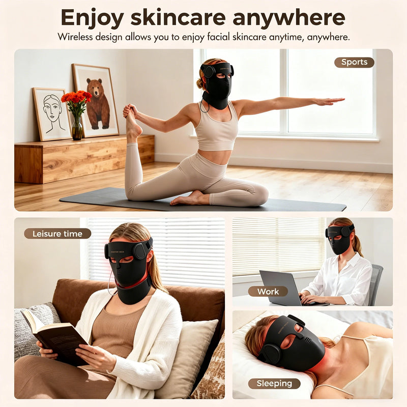 ✨ Danoz BeautySmart | LED Face & Neck Mask | 8 Light Modes | 100 LED Beads | Photon Therapy | Wireless | Anti-Wrinkle & Acne | Black & Pink