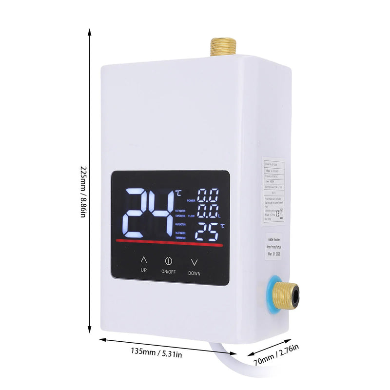 Danoz DIYSmart - Tankless Water Heater Electric Instant Hot with LCD Touch Digital Screen for Kitchen Bathroom Apartment Home White