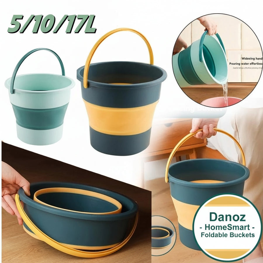 Danoz HomeSmart - 5/10/17L Folding Portable Bucket with Cover Car Wash Fishing Bathroom Silicone Bucket Outdoor Camping Household Supplies
