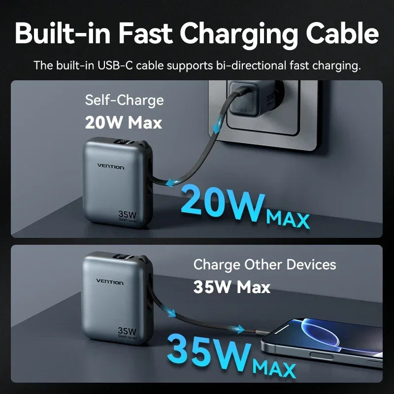 Danoz PowerSmart - Vention CCC 10000mAh 35W Power Bank Fast Charge Portable Mini 3C PowerBank for iPhone 17 Xiaomi External Spare Battery Charger