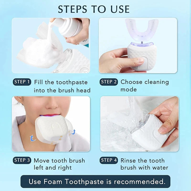 Danoz DentalSmart UBrush - U Shaped Electric Toothbrush That Brushes and whiten your teeth  FOR You! 360° - 4 Modes, USB Rechargeable 🦷✨