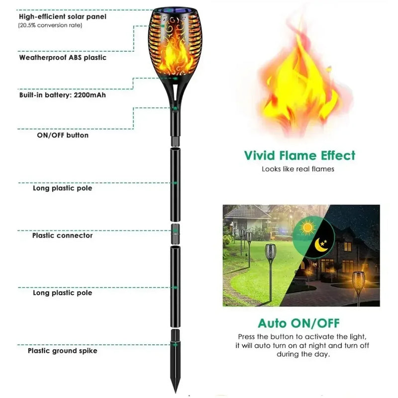 🔥 Danoz LightSmart | Solar Flickering Flame Torch Garden Light | 12 / 33 / 96 LED | IP65 Waterproof | Auto Dusk-to-Dawn | 2-4 Pack