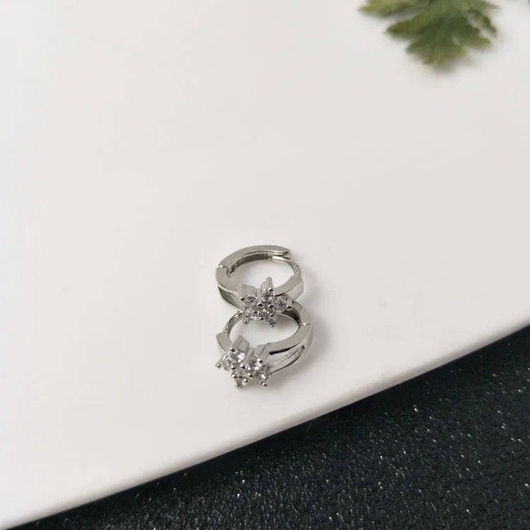 Danoz JewelrySmart - Clear Zirconia Flower 925 Sterling Silver Small Round Loop Huggies Hoop Earrings For Kids Baby Girls Children.