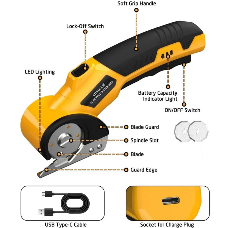 Danoz ToolSmart ✂️ | Cordless Electric Scissors | 320RPM Rotary Blade | USB Rechargeable | LED Display | Fabric Leather PVC DIY | 3 Colours | Free Postage!