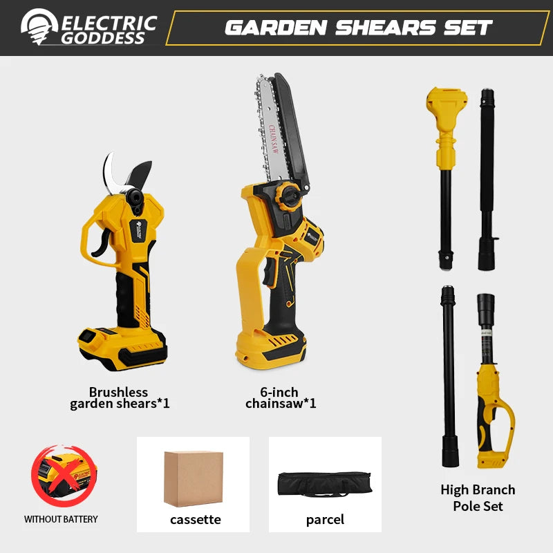 🌳 Danoz ToolSmart | Brushless 6" Electric Chainsaw & Pole Pruner | Telescoping Handle | 8m/s Chain | For Dewalt 20V Battery | Garden Tree Pruning