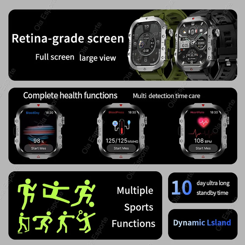 ⌚ Danoz TechSmart | Ola Esporte Military GPS Smart Watch | 2.01” HD | Bluetooth Calling | Heart Rate SpO2 ECG | 3ATM | 50-Day Standby | Multi-Sport ✨