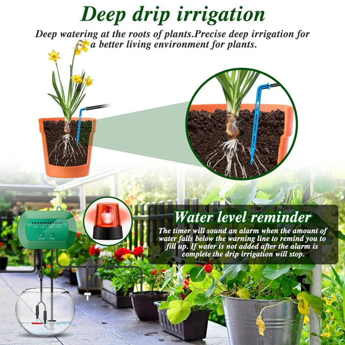 Keep your potted plants hydrated with Danoz Direct Drip Irrigation Kit. Solar-powered system ensures optimal watering for your garden