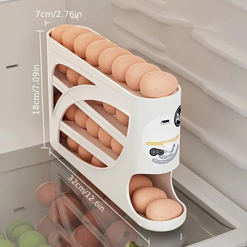 🥚 Danoz StoreSmart | 3-Tier Rolling Egg Storage Container | Holds 28–30 Eggs | Fridge Organiser Rack | Food Grade | Reusable | White or Cream