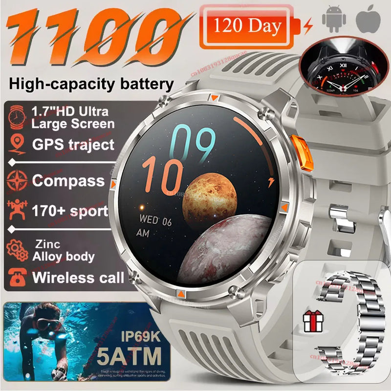 ⌚ Danoz WatchSmart | Ola Esporte T-Rex3 Ultra Smart Watch | 1100mAh | 1.7" AMOLED | Bluetooth 5.2 Calls | 100+ Sports | GPS | IP68 | LED Flashlight | 10 Colours