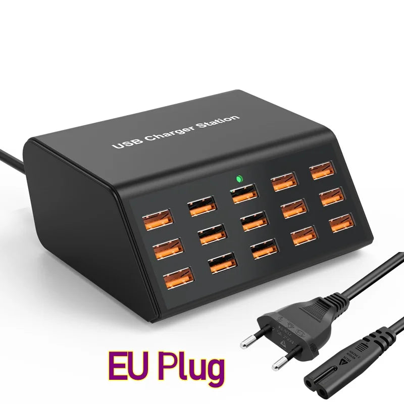 Danoz PowerSmart - 100W Desktop Universal USB Charger 15 Ports USB Fast Charging Station For Ipad Iphone 15 14 13 12 Pro Max Samsung S24 Tablet