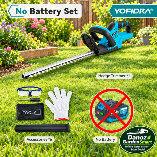 YOFIDRA hedge trimmer set with accessories on a white background