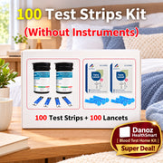 100 Test Strips Kit with lancets on a purple background