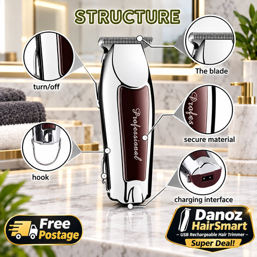 Hair clipper with labeled parts on a white background