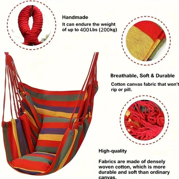 Ultimate comfort and relaxation with Danoz Direct Canvas Hammock Chair. Whether you're lounging in the garden, patio, or at the campsite