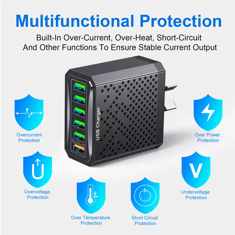 Danoz Smart - Fast Charger 6 IN 1 6 Ports Multii Charger USB Fast Charging Charger 3.1A QC3.0 Quick Charger Adapter Australian Charger - Buy 1 Get 1 Free