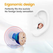 Hearing aid device with text highlighting ergonomic design and comfort