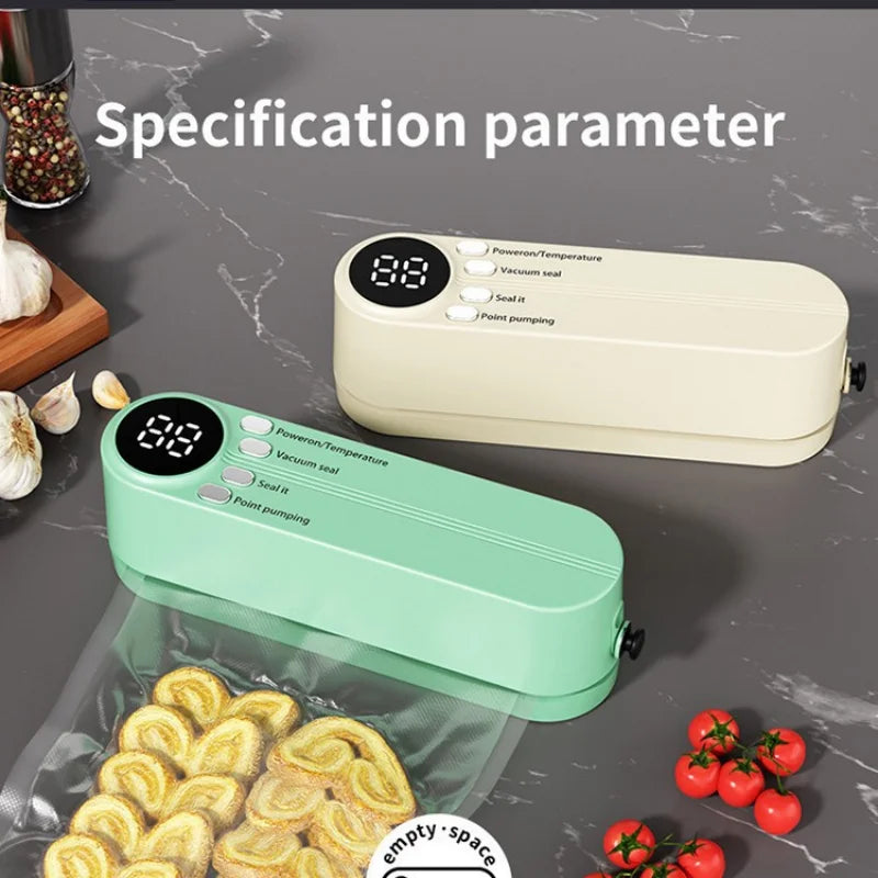 🍽️ Danoz KitchenSmart | HOMEFISH Mini Wireless Vacuum Sealer | Portable | LED Display | 3 Sealing Modes | 60kPa | Food & Bag Sealing | Green & Off White ✨
