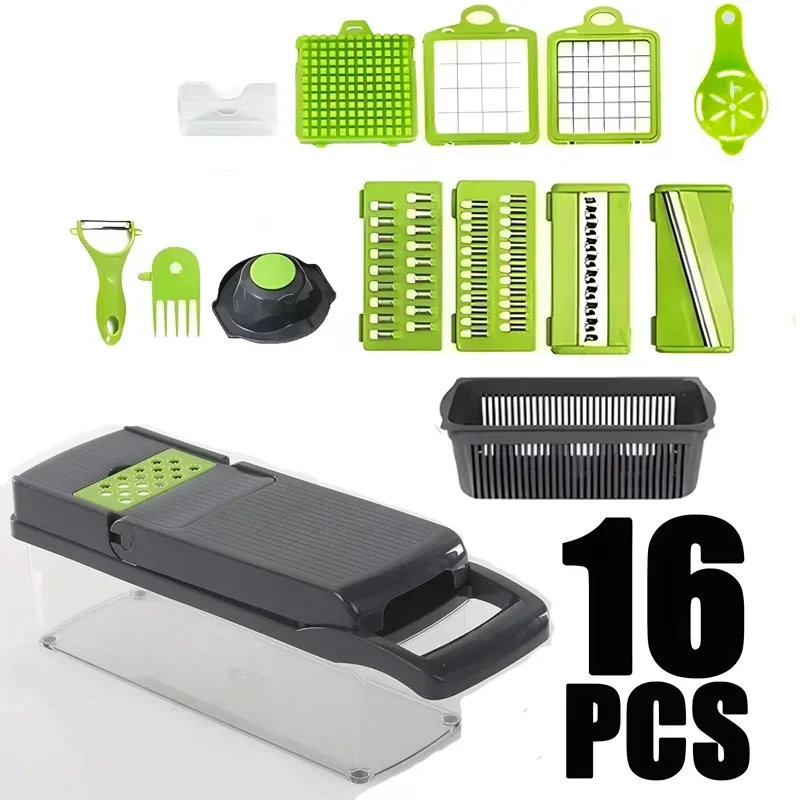 🥗 Danoz KitchenSmart | 16-in-1 Handheld Vegetable Chopper | Slicer, Dicer & Grater | 304 SS Blades | Container & Safety Guard | Dishwasher Safe | FCM Certified ✨