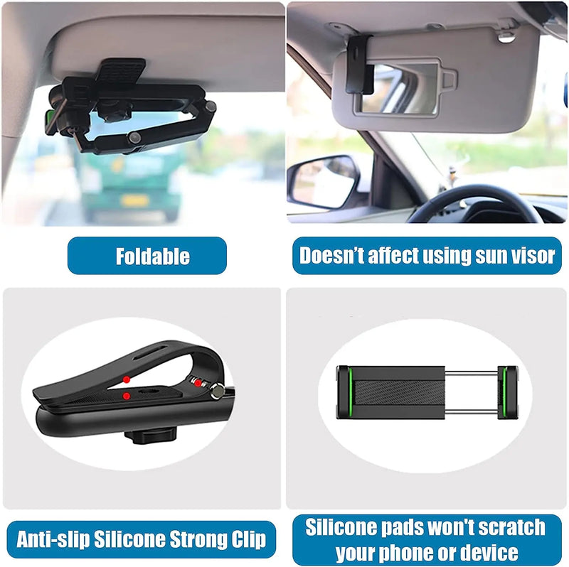 Danoz CarSmart – Clip It, Spin It, Navigate Like a Boss! 360° Rotating Sun Visor & Rearview Mirror Phone Holder for iPhone & Android – Buy 1 Get 1 More! 🚗📱