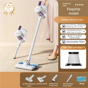 Stylized image of a vacuum cleaner with features highlighted on a beige background
