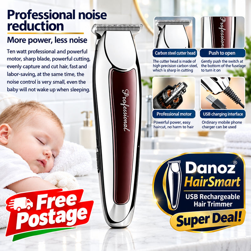 Hair trimmer with features highlighted and a baby sleeping in the background