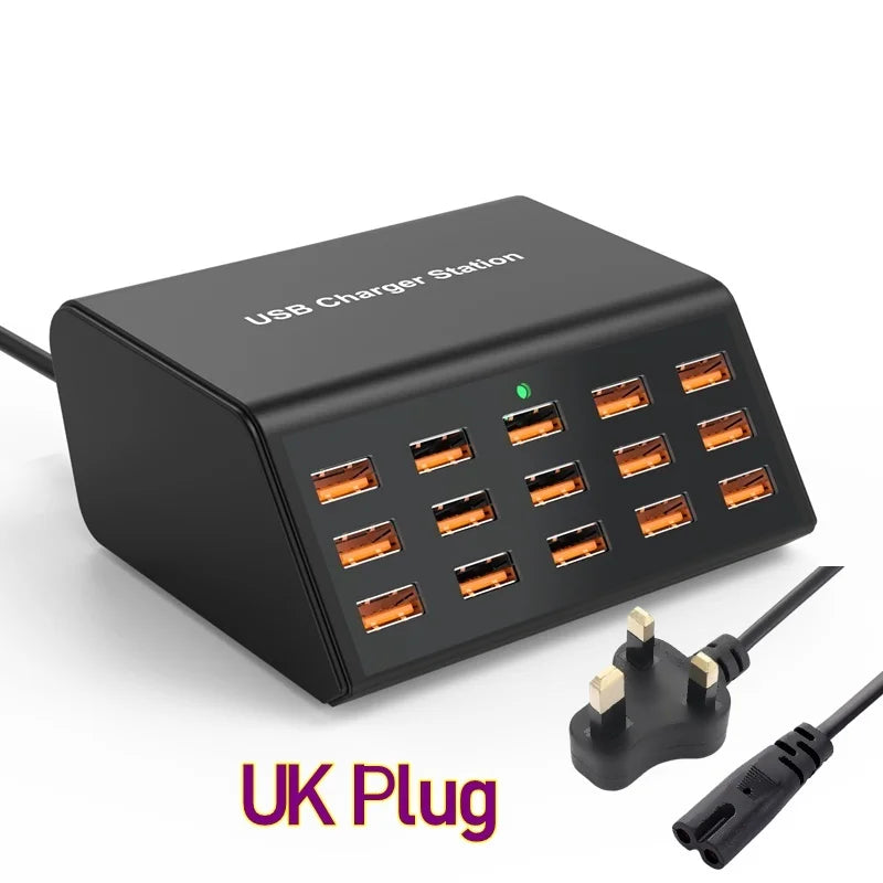 Danoz PowerSmart - 100W Desktop Universal USB Charger 15 Ports USB Fast Charging Station For Ipad Iphone 15 14 13 12 Pro Max Samsung S24 Tablet