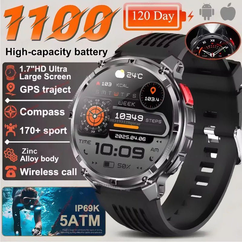 ⌚ Danoz WatchSmart | Ola Esporte T-Rex3 Ultra Smart Watch | 1100mAh | 1.7" AMOLED | Bluetooth 5.2 Calls | 100+ Sports | GPS | IP68 | LED Flashlight | 10 Colours