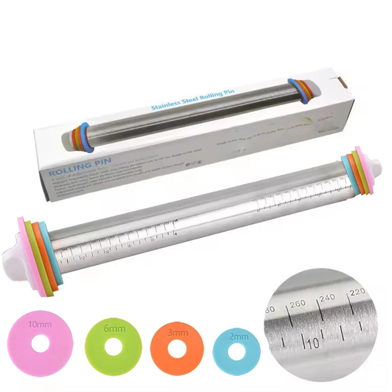 🍕 Danoz KitchenSmart | Adjustable Stainless Steel Rolling Pin | 4 Removable Thickness Rings | 43cm | Dough, Pizza, Fondant & Pastry | CE Certified ✨