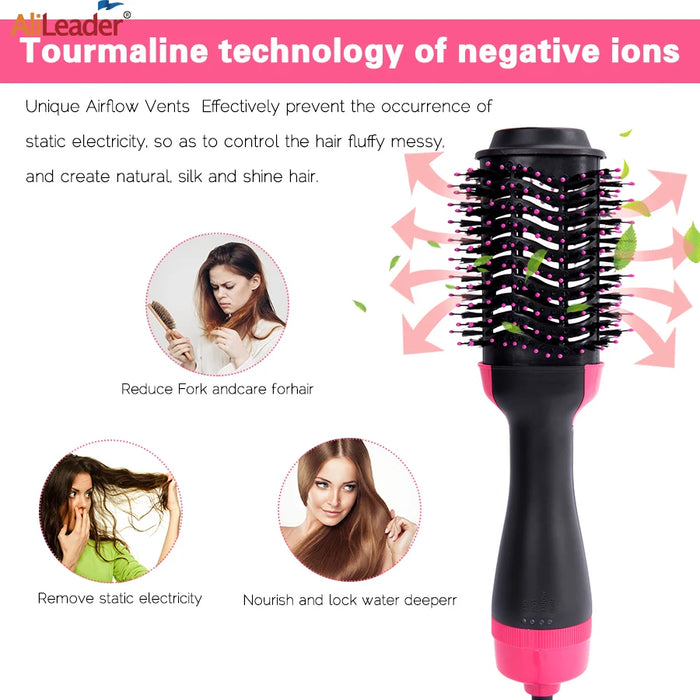 Danoz Beauty - One Step Hot Air Brush Salon Professional Hair Dryer & Volumizer - Negative Ion Generator Hair Straightener Curler