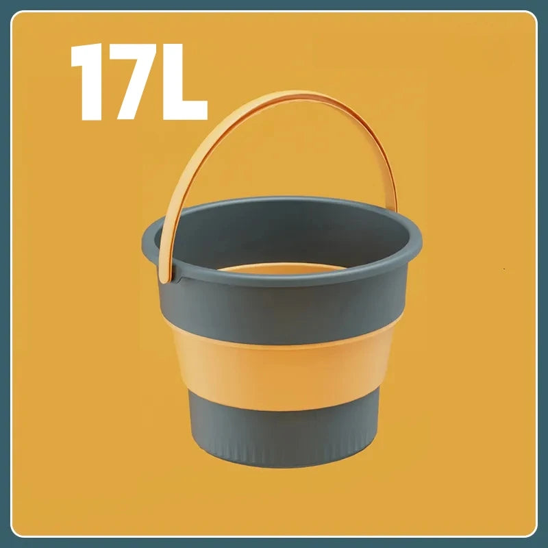 Danoz HomeSmart - 5/10/17L Folding Portable Bucket with Cover Car Wash Fishing Bathroom Silicone Bucket Outdoor Camping Household Supplies