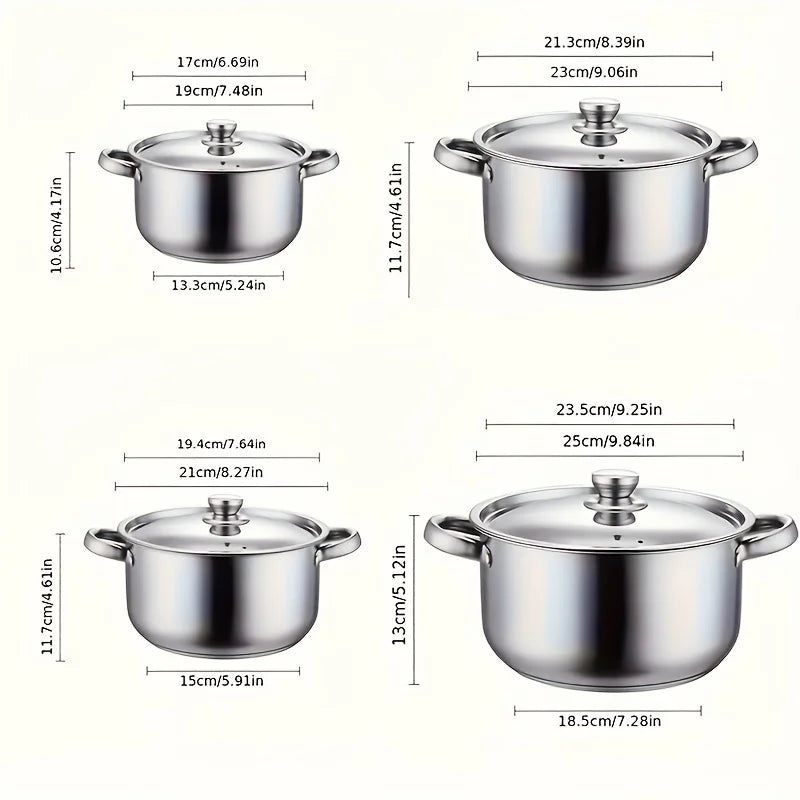 Danoz CookSmart - 8 Piece Super Quality, Stainless Steel Pot Set, with lids, Large Capacity, Suitable for any Cooking - Free Postage! + 5 Years Warranty!