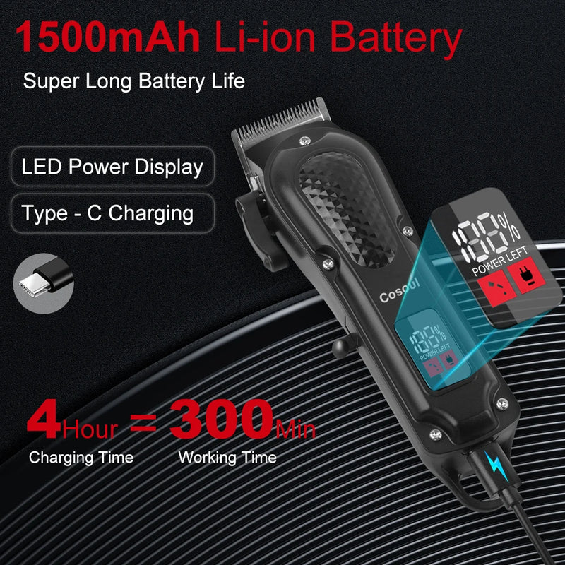✂️ Danoz ShaveSmart | COSOUL Hair Clipper & Beard Trimmer | Adjustable Length | 160 Min Battery | LED Display | Type-C Charging | Wet & Dry | CE & RoHS | Free Postage!