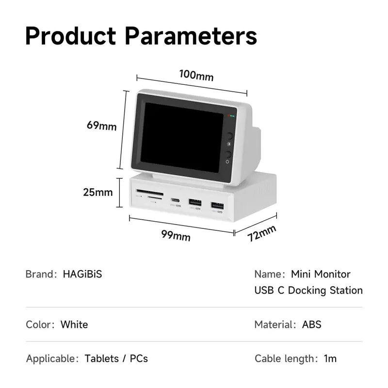 🖥️ Danoz MonitorSmart | Hagibis 3.5" IPS Mini Screen | AIDA64 CPU/RAM Monitor | USB-C Hub | One-Cable Setup | Laptop, PC & MacBook