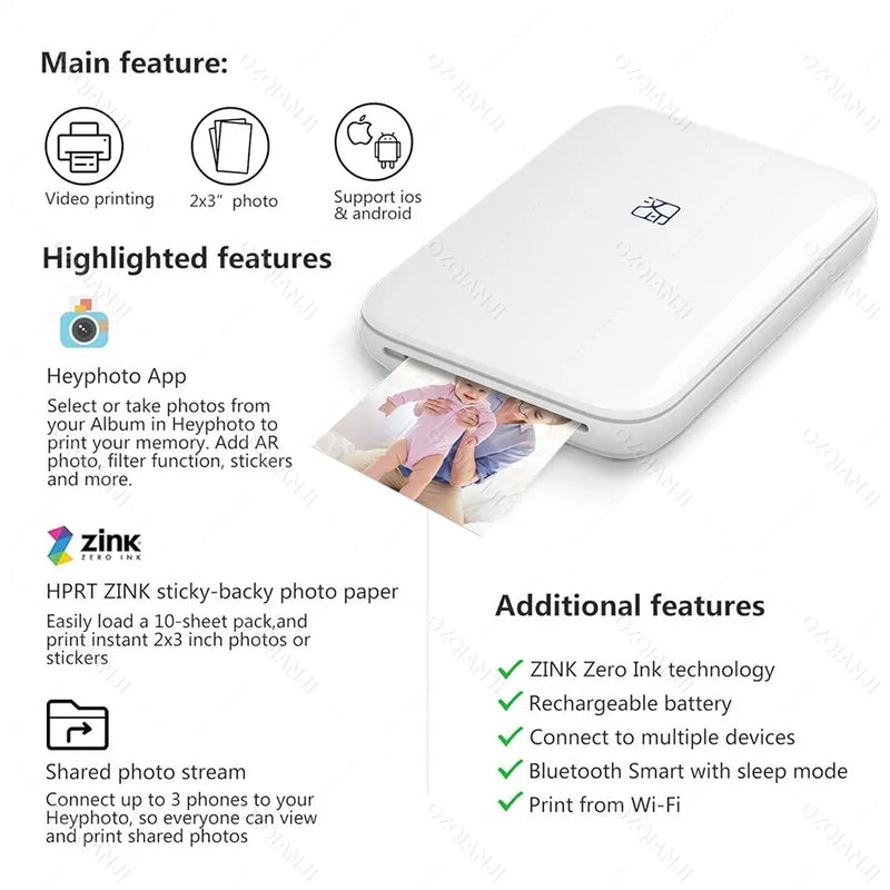 📸 Danoz PrintSmart | Pocket Photo Printer | Bluetooth | Zink Inkless | 2×3" | iOS & Android | AR Photo | Colour Prints