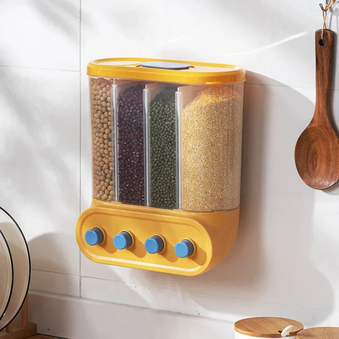 Danoz Kitchen 🍳 2/4/6 Grids Cereal Dispenser Wall-Mounted Sealed Cereal Storage Container Grain Storage Box