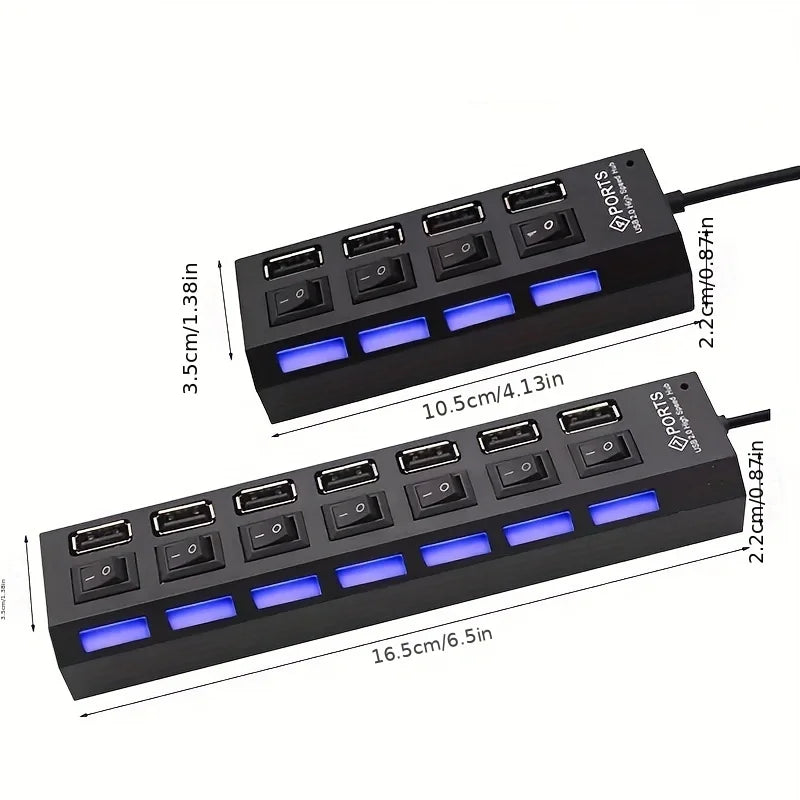Danoz Smart - High Speed 4/7 Ports USB HUB 2.0 Adapter Expander Multi USB Splitter Multiple Extender with LED Lamp Switch for PC Laptop - Buy 1 Get 1 Free!