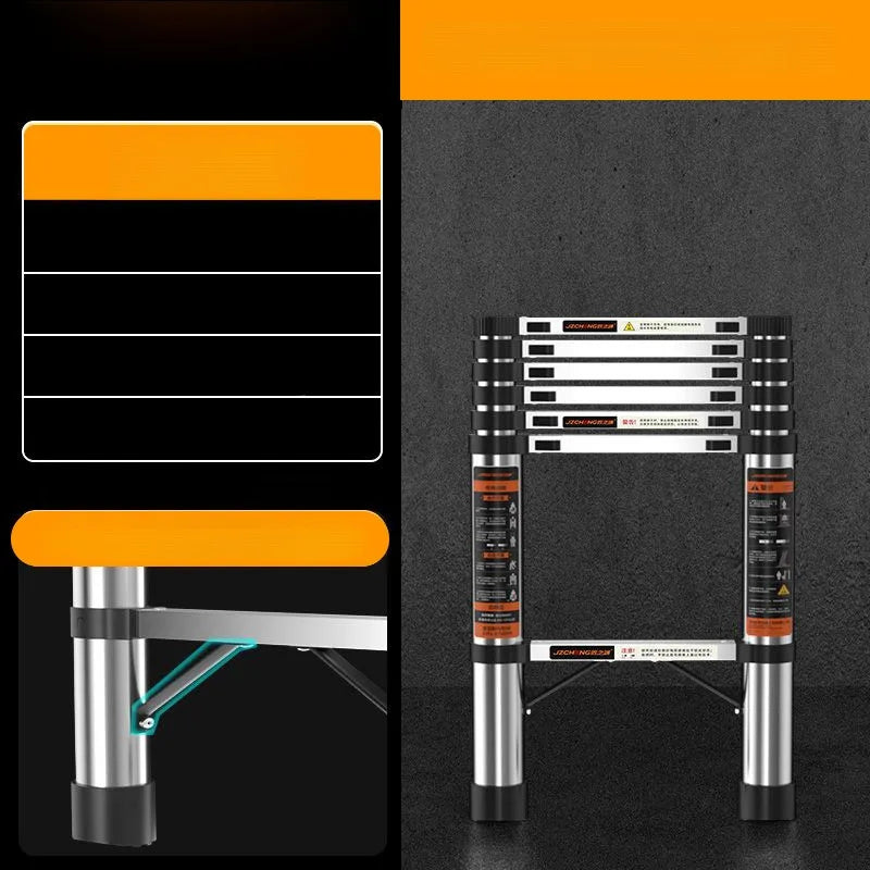 Danoz DIYSmart - Lifting Telescopic Straight Ladder Stainless Steel, Thickened Multifunctional Safety Ladder Household and Trade Use