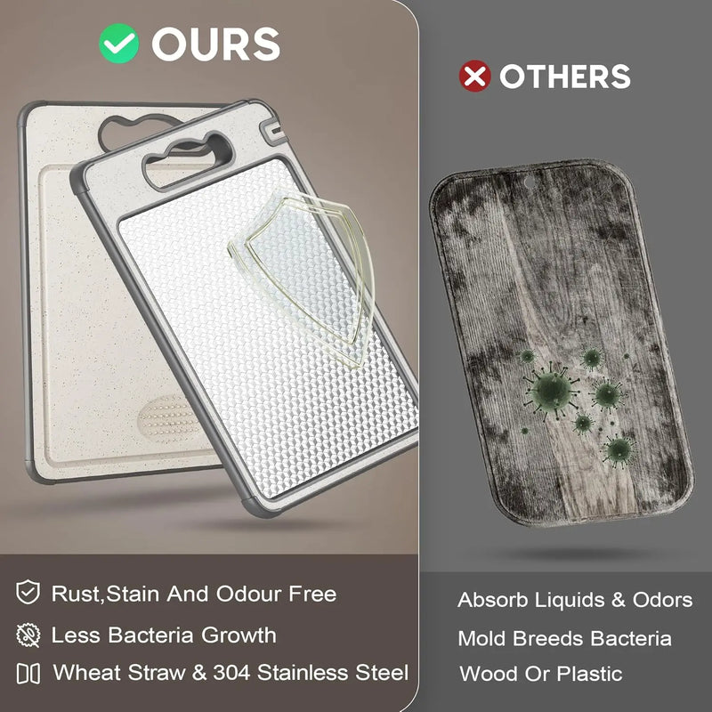 Danoz Kitchen - Stainless Steel Cutting Board Double Sided Chopping Board for Kitchen Scratch Resistant Anti-Slip Silicone Edges