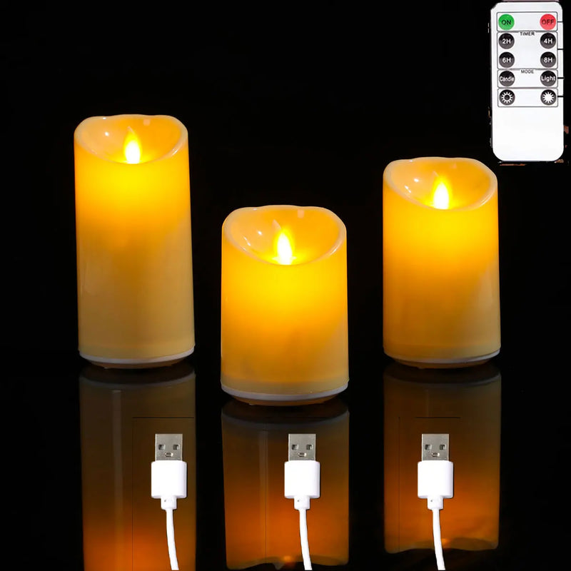 Danoz Lights - 1 or 3 Pieces USB Charge Remote Control LED Decorative Moving Wick Candles,10/12.5/15 cm Rechargeable Dancing Church Candles - Buy 1 Get 1 Free