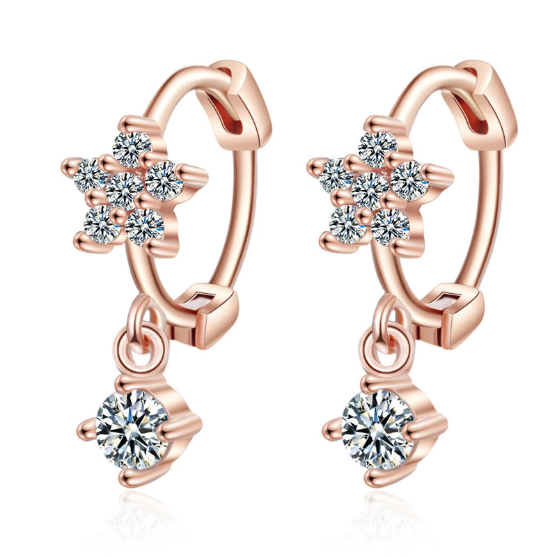 Danoz JewelrySmart - Clear Zirconia Flower 925 Sterling Silver Small Round Loop Huggies Hoop Earrings For Kids Baby Girls Children.
