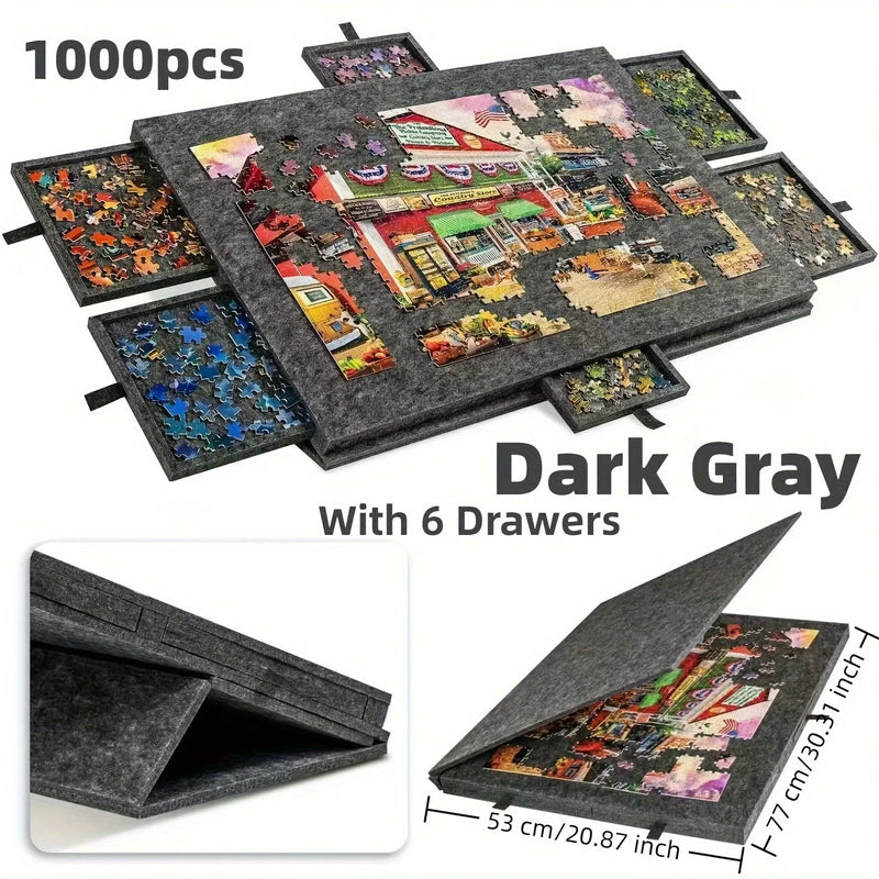 Danoz PuzzleSmart - 1000pcs Puzzle Board W/6 Sliding Drawers - Portable Non-Slip Organizer, Durable Storage for Home/Travel.