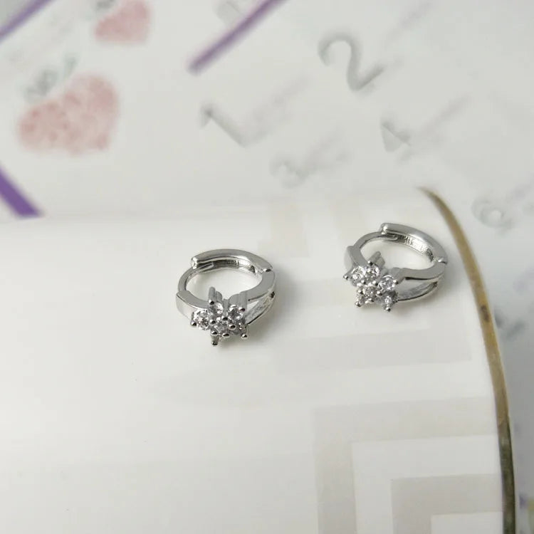 Danoz JewelrySmart - Clear Zirconia Flower 925 Sterling Silver Small Round Loop Huggies Hoop Earrings For Kids Baby Girls Children.