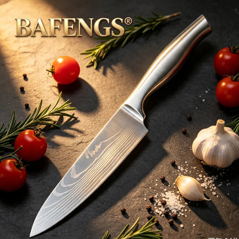 🔪 Danoz KnifeSmart | BAFENGS Professional Knife Set | Full Stainless Steel | Damascus Laser Pattern | Chef, Santoku, Bread & Utility | 2–5 Piece Options | Free Postage!