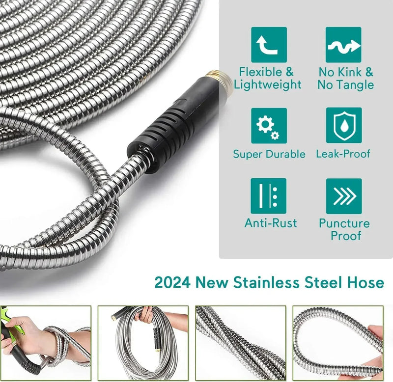 Danoz Waterblast - Stainless Steel Garden Hose Metal Water Hose Patio Outdoor RV Car Wash Hose Watering Gun Hose Gardening Accessories