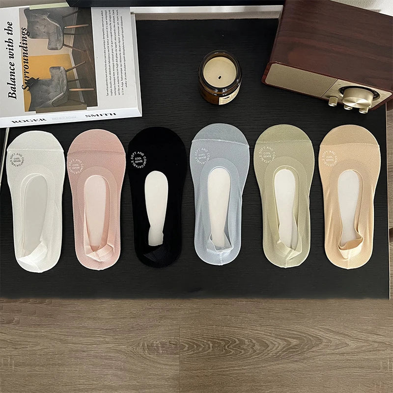 Danoz SockSmart - 4 or 10 Pairs Women Breathable Mesh Invisible Socks Spring Summer Thin Soft Comfortable Silicone Anti Slip Cotton Casual Socks