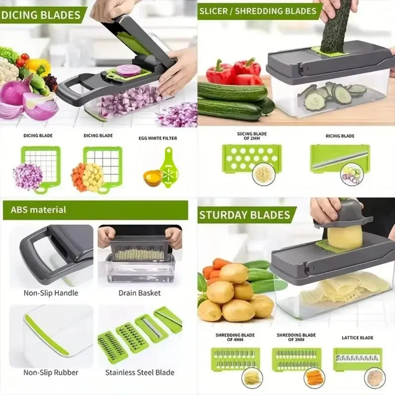 🥗 Danoz KitchenSmart | 16-in-1 Handheld Vegetable Chopper | Slicer, Dicer & Grater | 304 SS Blades | Container & Safety Guard | Dishwasher Safe | FCM Certified ✨