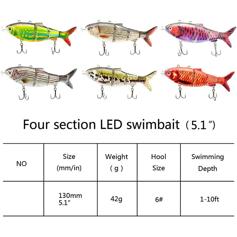 🎣 Danoz FishingSmart | Electric Robotic Swimbait | 4-Segment Auto Swimming | USB Rechargeable | LED Luminous | 90mm & 130mm | Saltwater & Freshwater ✨